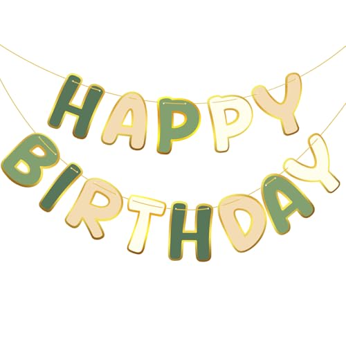 Image of TaoBary Happy Birthday Banner Sage Green Pre-strung Party Decor