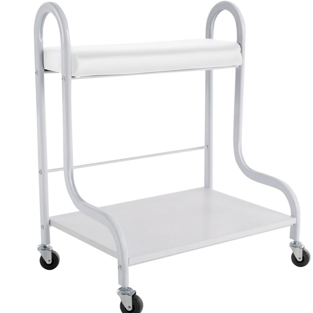STUIJKVSZ White Beauty Salon Nail Foot Bath Spa Portable Trolley Cart Manicure Foot Rest Pedicure Manicure Funiture Massage Table W/Wheels & Foot Pad for Hair Salon, Family Bathroom