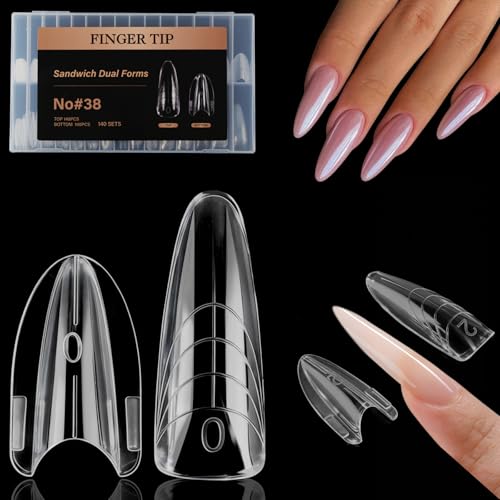 Vnjaoi 280 Pcs Original Sandwich Nails Dual Form with Guide Lines Almond Round Nail Mold for Builder Gel Nail Extensions Art Design Salon DIY at Home