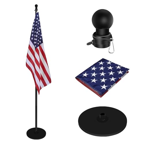 EGOMYRON Indoor Flag Pole and Stand with Weighted Round Base 8 FT Adjustable Indoor Flag Pole Kit Round Topper 3x5 FT American Flag for Office School Auditorium Black