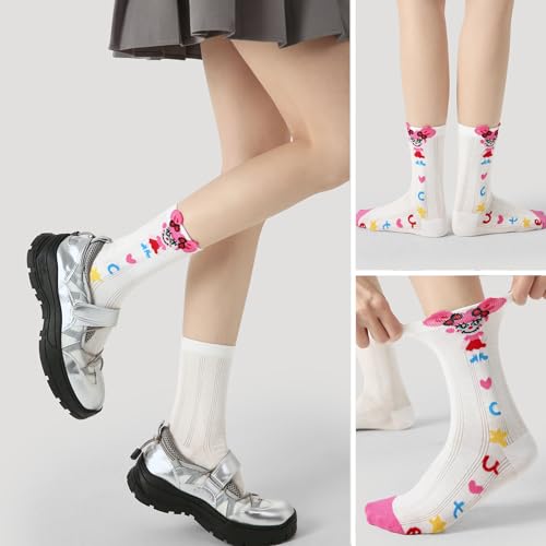 Image of Girls' Lightweight Thin Mesh Cartoon Ankle Socks - Fun Prints, Colorful Breathable Design with Snug Comfort Fit (3 Pairs, Funny Girl)