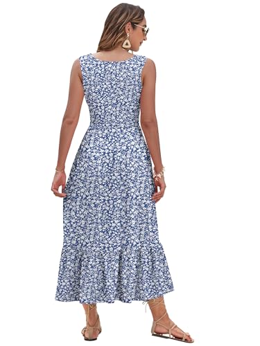 Image of AUSELILY Womens Summer Maxi Dress Casual Sleeveless V Neck Floral Dresses | A line shape with practical side pockets, Vacation dress for resort walks, Pair with low heels and simple jewelry