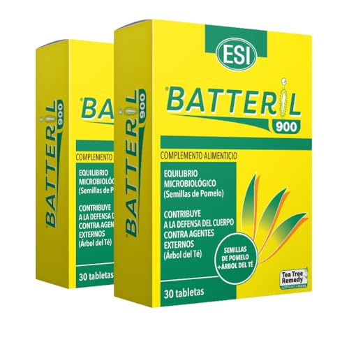ESI BATTERIL 900 – Extracto de semilla de pomelo y aceite esencial de árbol del té – fortalece el sistema inmunitario y favorece el equilibrio microbiano - 2 Cajas de 30 Tabletas