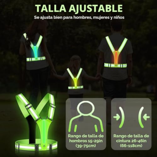 Miniatura 5 de Ainiv Led Chaleco Reflectante, 8 Colores Iluminadas Running Vest Reflectores De Running, Ucs-C Chaleco Reflectante Bicicleta, Ajustables Chaleco De Seguridad Con Cintura Hombros Para Correr Verde