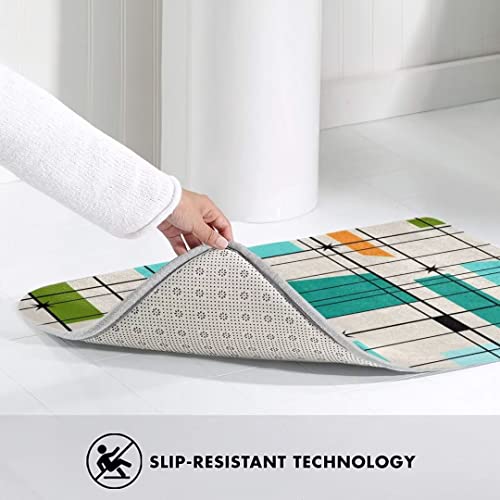 Mid Century Modern Kitchen Rug Sets 3 Piece Midcentury Retro Grid And Starbursts Orange Geometric Cushioned Floor Mats Washable Doormat Anti Fatigue Non-Slip Kitchen Runner Rugs Bedroom Area Carpet #TOP4