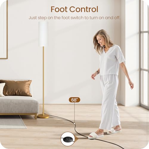 Image of Dimmable Floor Lamp for Living Room with Remote and Foot Switch, Corner Floor Lamp, 64.4'' Standing Tall Lamp, 10W 900LM LED Bulb Included, 3000K-6500K, Linen Shade, Gold White, FCC Listed DCW06LD05W1