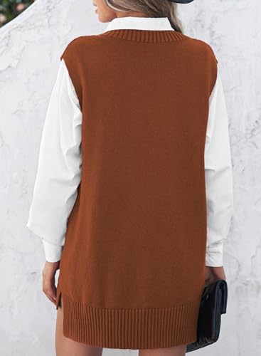 Image of EVALESS Oversized Sweater Vest for Women V Neck Sleeveless Solid Color Loose Pullover Sweater