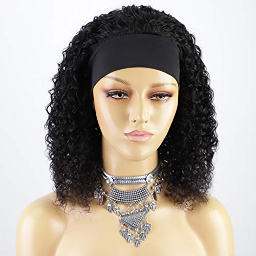 AISI QUEENSAfro Curly Headband Wig Human Hair For Black Women Wigs Human Hair Glueless Headband Wig 150% Density Natural Black For Daily Party Use 18 Inch