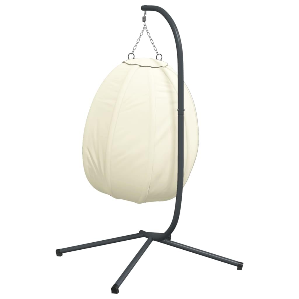 Silla colgante con diseño de huevo con soporte, tela beige y acero, silla colgante para salón, balcón, columpio exterior o interior, sillón para adultos