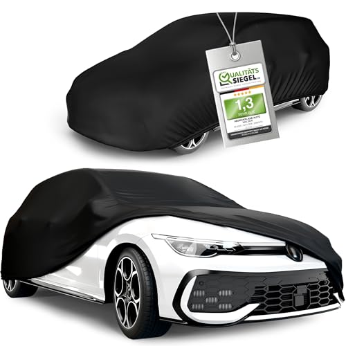 WALSER Abdeckplane Auto All Weather, Abdeckung wasserdicht, 100% wetterfeste PKW Garage Zelt Sommer/Winter, Autoabdeckung Outdoor, Schutzdecke wasserdicht, Autoplane Vollgarage Größe 2 PKW schwarz