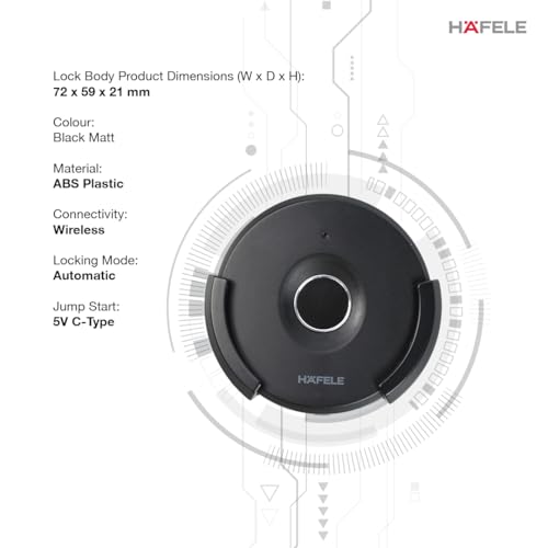 Image of Hafele Kabi Flow Digital Furniture Lock | Smart Control | Capacitive Fingerprint Access | Drawers and Cabinets | Compact | Black Matt | Colour Status Indicator
