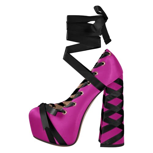 Image of Platform Heels Chunky Bow Ribbon Pumps