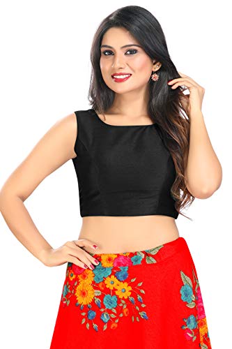 Image of Vamas Women's Silk Solid Sleeveless Readymade Saree Blouse (VFJ-45)