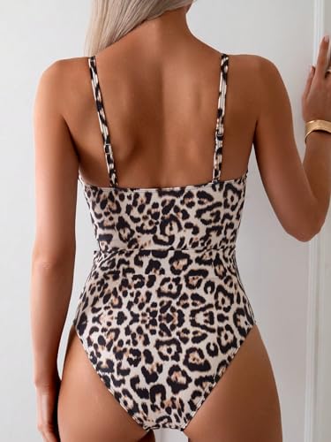 GORGLITTER Women's Leopard One Piece Swimsuit Cutout Tie Knot Front Tummy Control Bathing Suits2