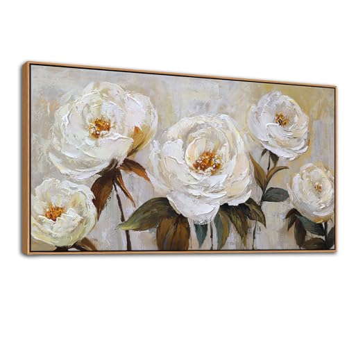 Image of Flower Canvas Wall Art Textured Floral Picture Wall Decor White Large Elegant Painting for Living Room Modern Artwork for Home Decor Pictures for Bedroom Wall Decor 29x58IN