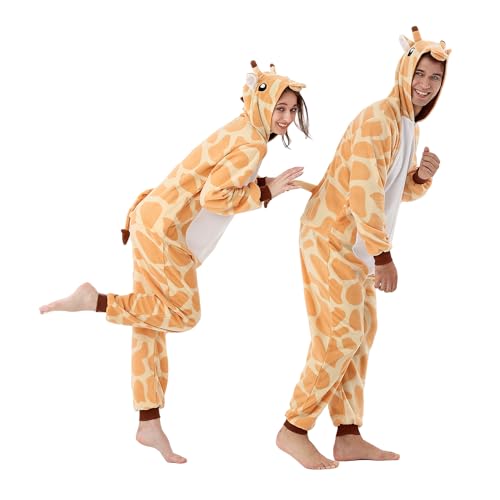 GOGOBOND Unisex Adult Onesie Giraffes Fleece Halloween Costume Animal Pajamas One Piece Cosplay Sleepwear M