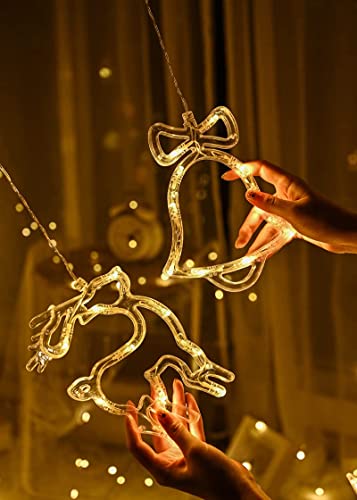 Image of Desidiya Christmas Reindeer LED Curtain String Lights Window Curtain Lights with 8 Flashing Modes Decoration for Christmas Christmas Lights, Led Curtain Light, Festive Light Warm White - 2.5m