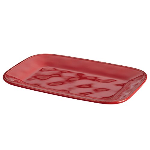 Rachael Ray Cucina Dinnerware 8-Inch X 12-Inch Stoneware Rectangular Platter, Cranberry Red - #TOP1