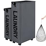 【Materiales de calidad】 -La canasta de lavandería Umi grande con ruedas está hecha de tela Oxford 600D ecológica con revestimiento de PE en el interior para impermeabilidad. El mango de cuero engrosado puede ayudarlo a transportarlo y moverlo con facilidad.