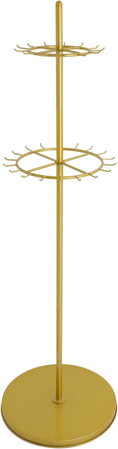 Gold Belt Display Rack with 31 Hooks, 66in Floor Standing Belt Display Stand Double-Layer Belt Hanger Tie & Scarf Rack for Home, Boutique, Clothing Store, Retail Store