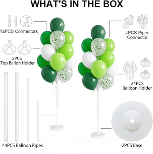 Image of Balloon Column Stand Kit with Balloons, Base and Pole, Balloon Column Kit for Floor or Table Backdrop Decoration for Party Wedding Baby Shower Birthday Graduation (Forest Green)