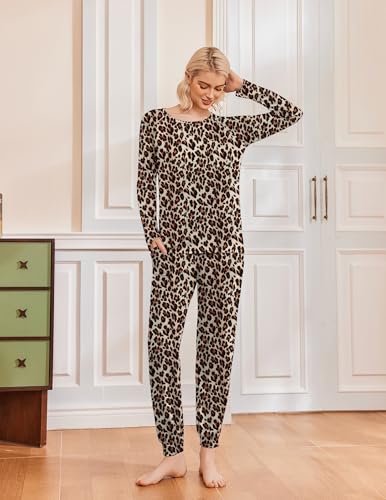 Image of Ekouaer 2 Pack Womens Pajama Sets Long Sleeve Pjs Soft Comfy Lounge Set