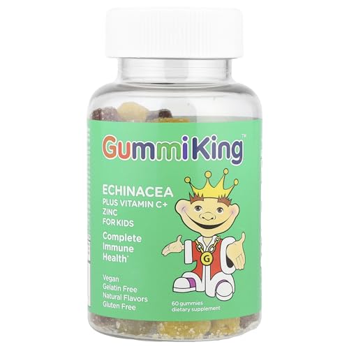 Gummi King Echinacea Plus Vitamin-C Zinc Supplement, Strawberry/Lemon/Orange/Grape/Cherry/Grapefruit, 60 Count