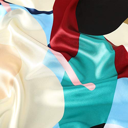 AWAYTR 35” Large Satin Square Head Scarf - 2Pcs Silk Like Floral Head Scarves Square Satin Hair Scarf Bandanas for Women