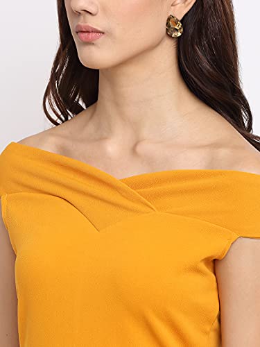 Image of Shasmi Women's Comfortable Mustard Sweetheart Neck Sleeveless Solid Midi Bodycon Casual Western Stylish Dress for Womens