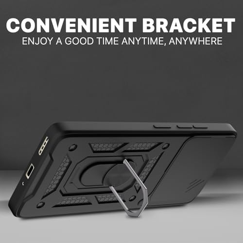 Image of Pikkme Back Cover for Infinix Note 40 Pro 5G | 360 Protection Case | Sliding Camera Shield Cover & Ring Holder Stand D10 Tough Armor Bumper Case (Black)