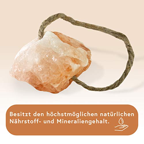 Hochwertiger Salzleckstein “Bergkristall” 8-10 Stück Leckstein mit Kordel, ca. 1 kg, für Kaninchen, Kleintiere, Katzen, Hunde und andere Tiere