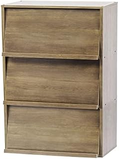 Iris Ohyama, Storage unit with 3 folding doors /Wooden Cabinet/Flap rack/Storage Cabinet, Adjustable shelf height 3.2 cm, Living Room, Kitchen - Flap Rack - CHR-3 - Ash Brown