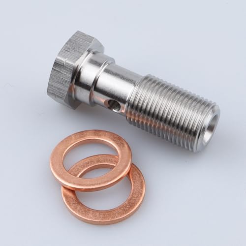 Image of Universal Stainless Steel M12x1.0 Metric Thread Banjo Bolts Brake Fitting Adapter with M12 Copper Washers, Single Banjo Bolt 31mm Length