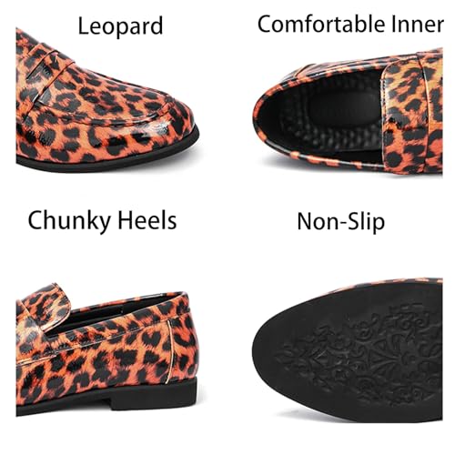Men's Fashion Leopard Leather Slip-On Lightweight Dress Penny Loafer Shoes Tuxedo Round Toe Low Top Non-Slip Casual Smoking Shoes for Dating Dress Wedding Party Prom2