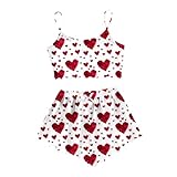 QJDFLL Geschenkideen FüR Freund Pyjama-Set für Damen mit ärmellosem Oberteil und Shorts Herz-Print(Rot,XXL)