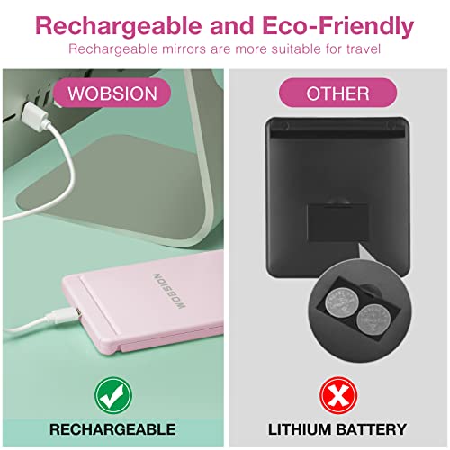 Wobsion Lighted Compact Mirror, Rechargeable Travel Makeup Mirror,1X/3X Magnifying Mirror With Light,300°Flip Folding Portable Mirror, 2-Sided Magnetic Switch Handheld Mirror,Dimmable,Gifts For Girls #TOP4