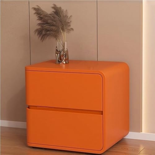 HJYBFA - Mesita de Noche pequeña de Madera con cajones Dobles, con Revestimiento de Cuero de Microfibra, Ideal para Dormitorio (Naranja, R)