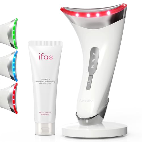 Red Light Therapy for Face and Neck Renewal Face Lift Device with Vibration Tech 3 in 1 Face Massager Tool with Thermals True Beauty Glow Facial Sculptor for Wrinkles Double Chin-White