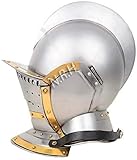 Casco Burgonet Medieval Knight con acabado plateado y latón