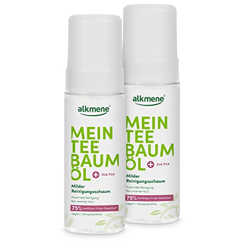 alkmene Mi aceite de árbol de té para la cara 2 x 150 ml – reducción de espinillas 75% confirmada – Aceite de árbol de té natural, vegano y respetuoso con el medio ambiente – Espuma de lavado para