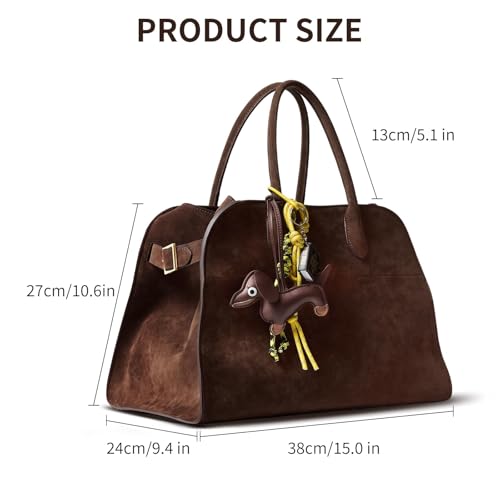 Purely Hand-Sewn Luxury Faux Suede Leather Tote Bag, HOBO bag, Purse for women, Travel Handbag with a Mini Dog2