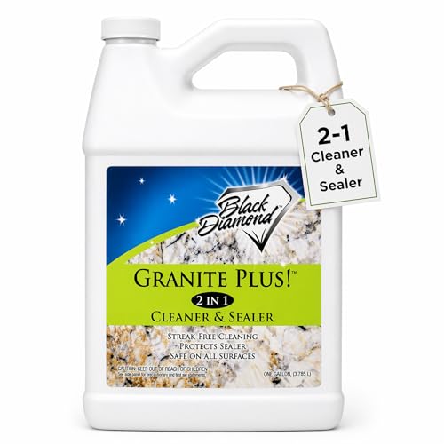 Black Diamond Stoneworks Granite Plus 2-in-1 Cleaner & Sealer, pH Neutral, Streak-Free Stone Cleaner for Granite, Marble, Quartz, Travertine & Limestone Countertops, Ready to Use (1-Gallon)