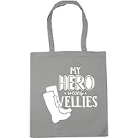 Hippowarehouse My Hero Wears Wellies Tote Shopping Gym Beach Bag 42cm x38cm, 10 litres