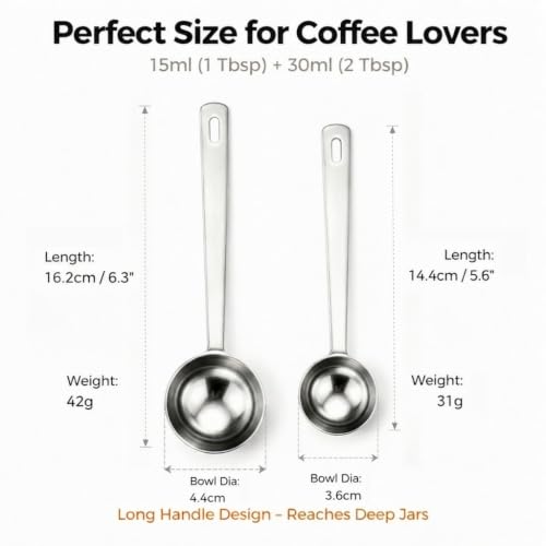 Coffee Scoop Set - 1 Tbsp & 2 Tbsp Long Handle Measuring Scoops - Image 4