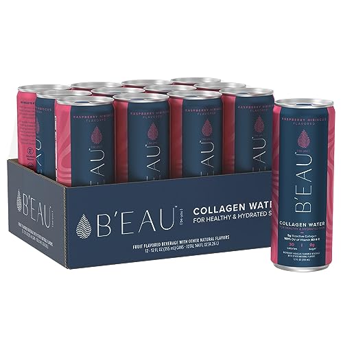 B'EAU Collagen Water, Raspberry Hibiscus, 12 Fl Oz, 12 Pack