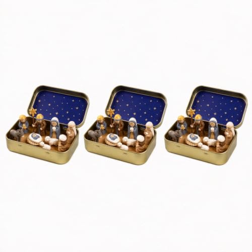 3PCS Mini Christmas Nativity Set, Holy Family Figurines in a Tin Box - image 1