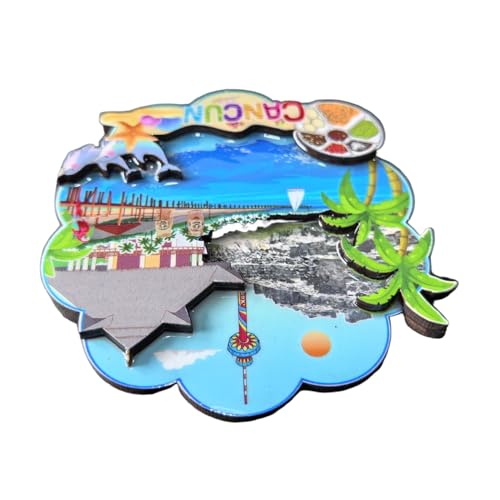 Imán Decorativo de Madera 3D Cancun México 8.3x8.3 cm miniatura 5