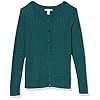 Amazon-Essentials-Womens-Lightweight-Cable-Long-sleeve-Crewneck-Cardigan-Sweater Amazon Essentials Women's Lightweight Cable Long-Sleeve Crewneck Cardigan Sweater, Forest Green, Medium