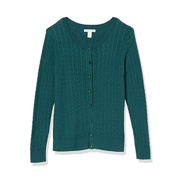 Amazon-Essentials-Womens-Lightweight-Cable-Long-sleeve-Crewneck-Cardigan-Sweater Amazon Essentials Women's Lightweight Cable Long-Sleeve Crewneck Cardigan Sweater, Forest Green, Medium