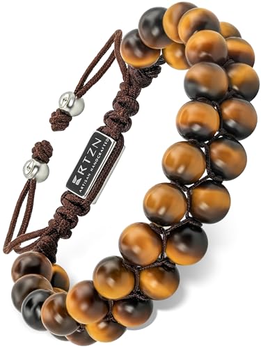 RTZN® Tigers Eye Bracelet for Men – Premium Artisan Handcrafted Golden Brown Tiger Eye Bead Bracelets – Natural Stone Tiger Eye Bracelet Men – Beaded Bracelets for Men